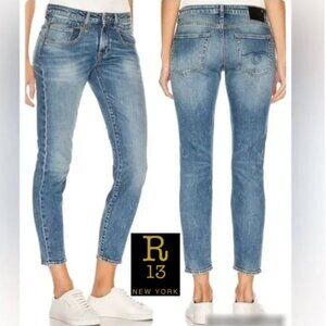R13 Boy Skinny Jeans Jasper Stretch Mid Rise Faded Blue Made in Italy Size 26